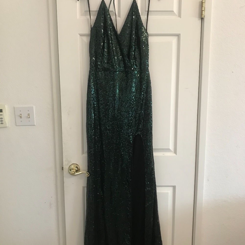 Windsor Deep Green Sequin High Slit Gown